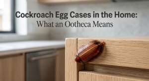 Cockroach egg case (ootheca) on kitchen cabinet edge